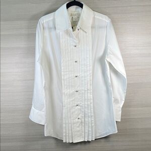Soft Surroundings NEW “Carla” Classic White Tuxedo Shirt Silver Buttons | Large